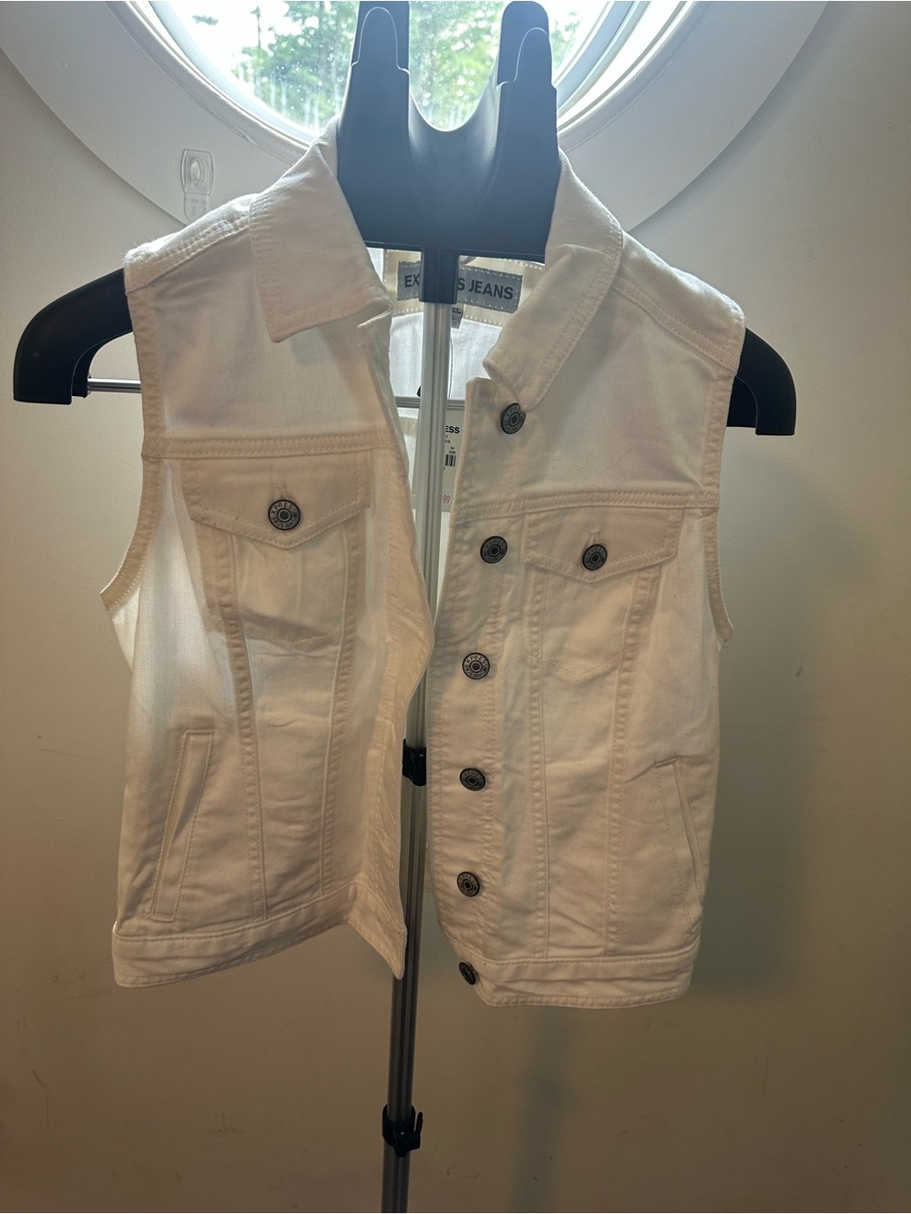 Express White Sleeveless Top with Button Placket